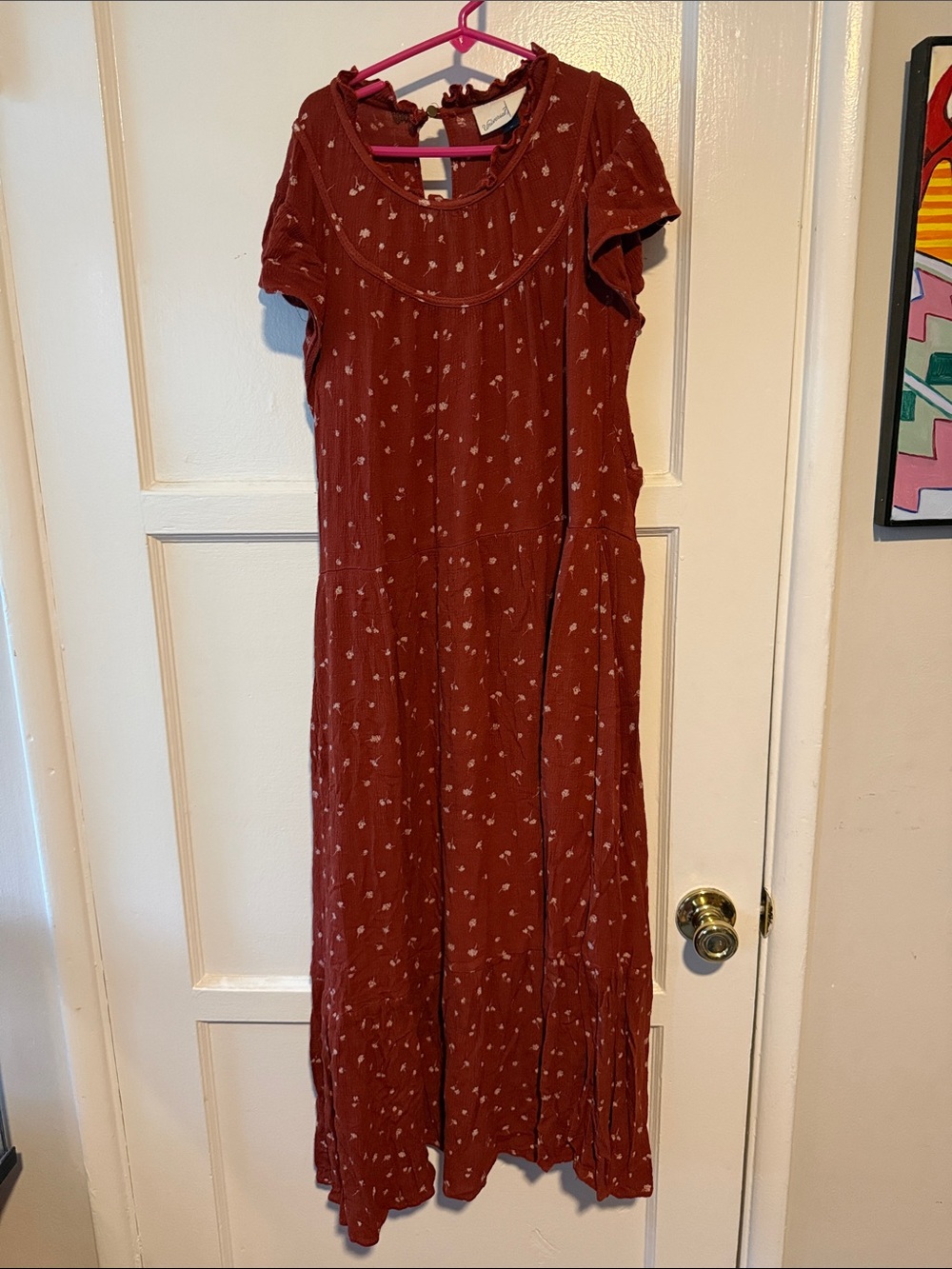 Universal Thread Rust Floral Short-Sleeve Maxi Dress with Pockets Button Closure